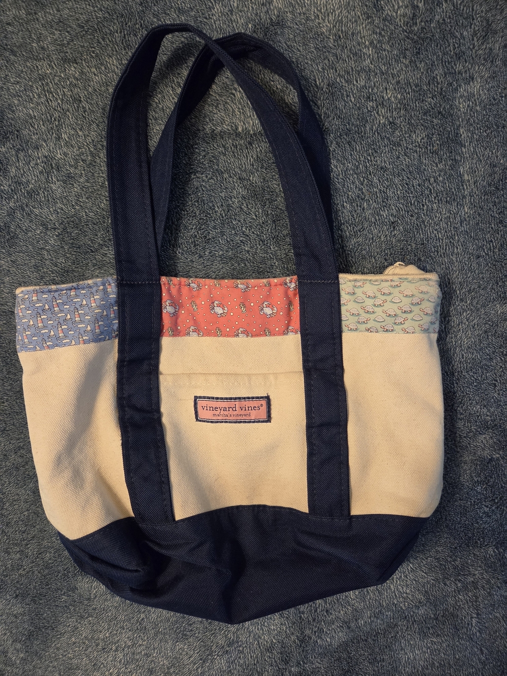 Vineyard Vines Navy, Cream & Multicolor Patchwork Canvas Tote
